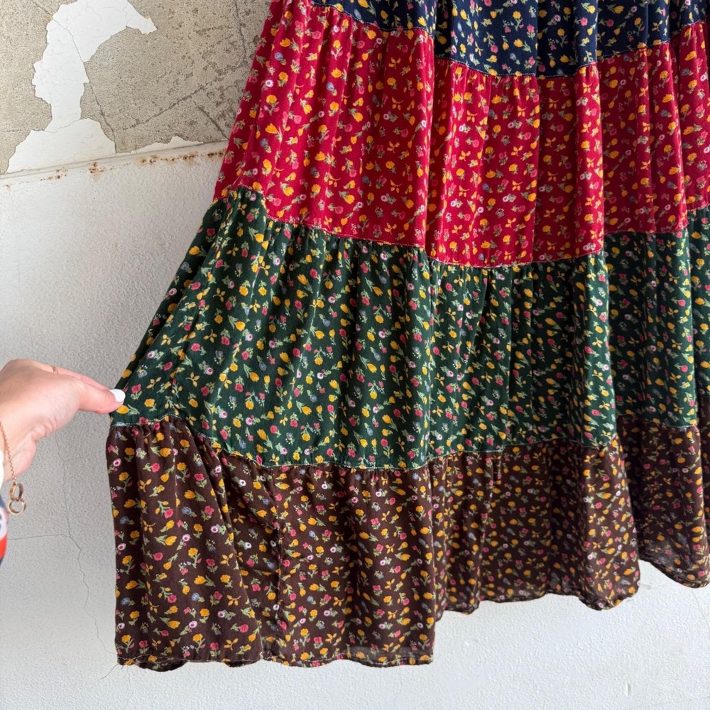 Vtg Boho Maxi Skirt Tiered Patchwork Floral Cottagecore Prairie Young Threads XL - Picture 3 of 9